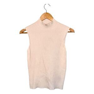 Worthington Mock Neck Sleeveless Pullover Sweater White Ribbed Knit M